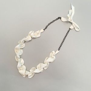 Maurice’s Womens Pearl and Ribbon Necklace with Gun Metal Chain (One Size)